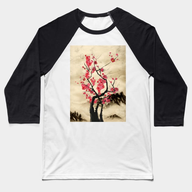 Sumie cherry tree Baseball T-Shirt by MCAshe spiritual art 